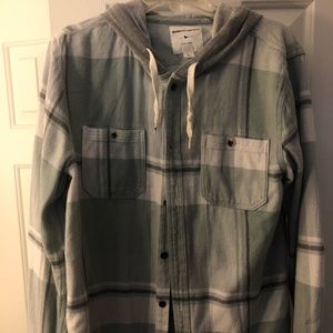 Long Sleeve Flannel Button up with hood